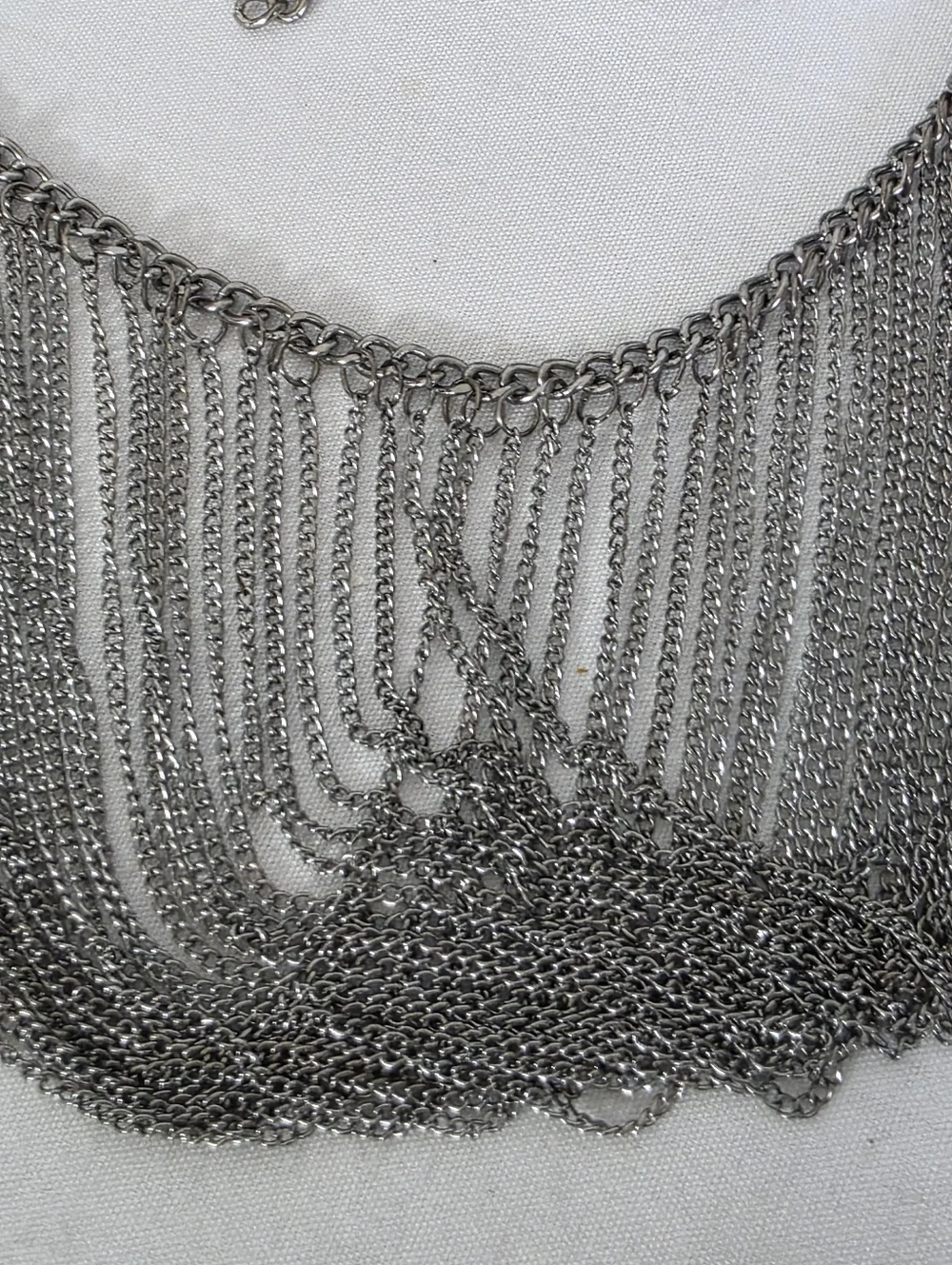 Gunmetal Multi-Strand Chain Drape Bib Necklace - Industrial Statement